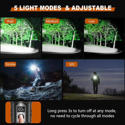 LED Torch Rechargeable Flashlight, Shadowhawk 30000 Lumens XHM77.2 Super Bright Torches, Handheld Torch Flashlight, Powerful Tactical Torch Waterproof Flash Light for Emergency Camping Gift