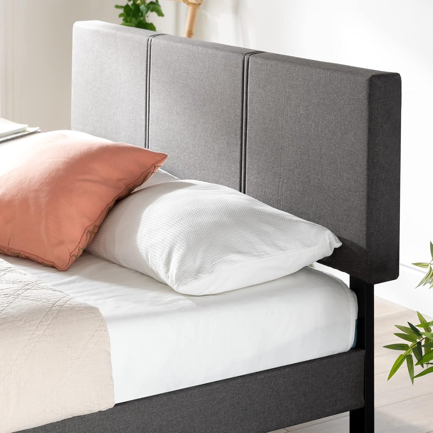 Zinus Bed Frame Queen Size CAMBRIL Fabric Grey / Bedroom Furniture/Dark Grey Fabric/Bedroom Furniture, Strong slats