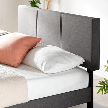 Zinus Bed Frame Single Size CAMBRIL Fabric Grey / Bedroom Furniture/Dark Grey Fabric/Bedroom Furniture, Strong slats