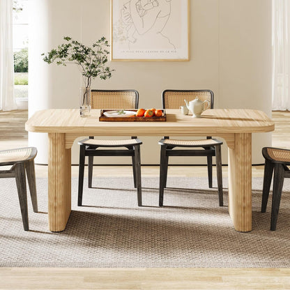 Tribesigns Farmhouse Dining Table for 4-6 People, 62-Inch Modern Kitchen Table with Double Robust Pedestal, Long Rectangular Wooden Dinner Table for Dining Room, Natural (Only Table)