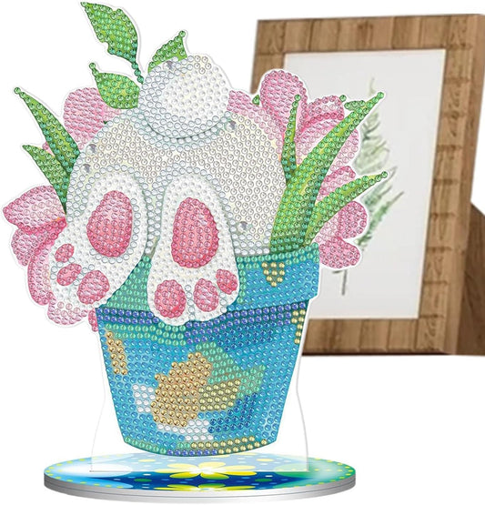 Tabletop Rhinestone Art Easter Decor, Desktop Bunny Eggs Rhinestone Painting, Easter Spring Holiday Scene Props, Seasonal Decoration Gem Art for Dining Room, Sparkling Holiday Centerpiece, Holiday