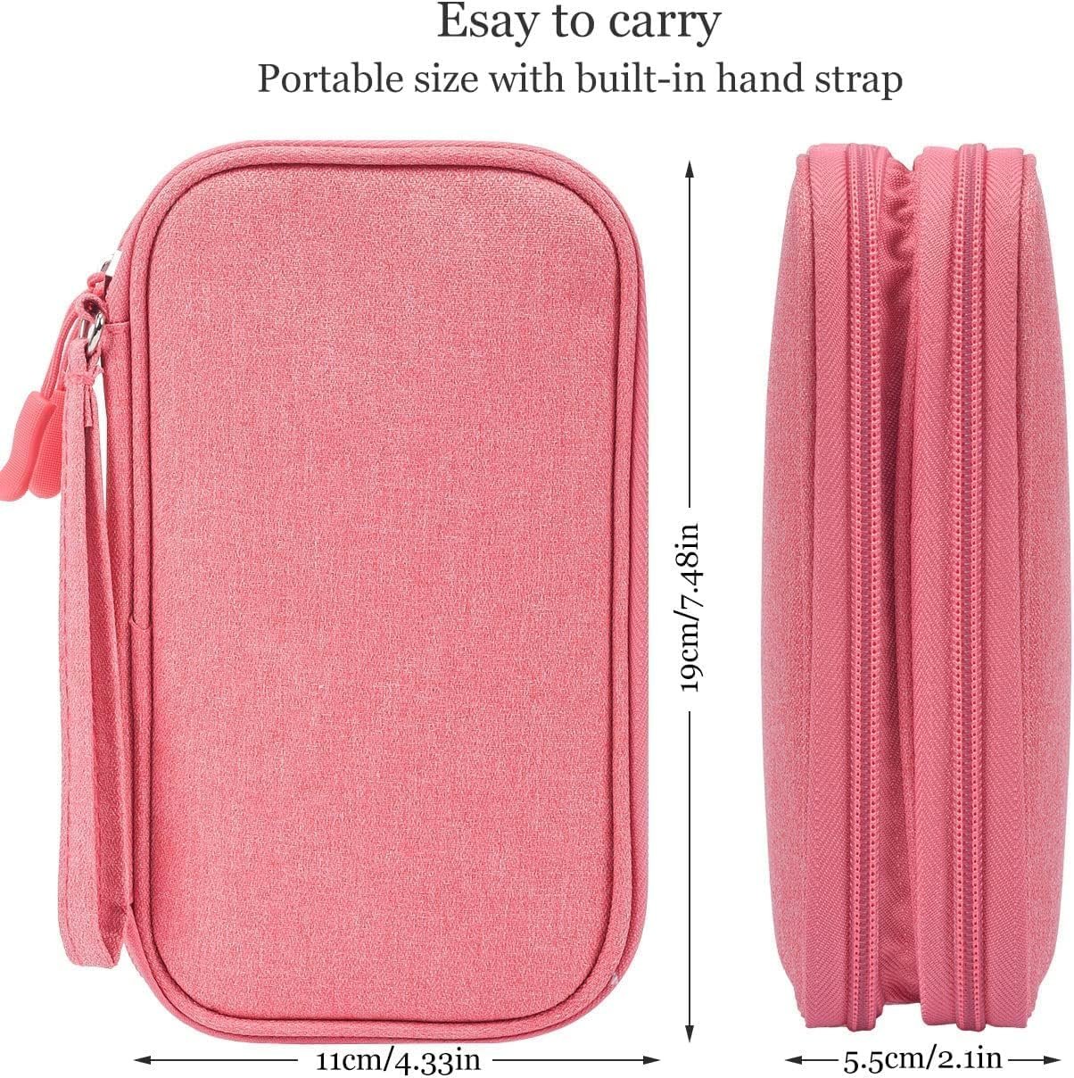 CAOODKDK Electronics Accessories Cases, Travel Cable Organizer Pouch Bag, Portable Waterproof Double-Layer All-in-One Storage Bag, Charger&USB Cable/Power Bank/Magic Mouse/Earphones (Pink)