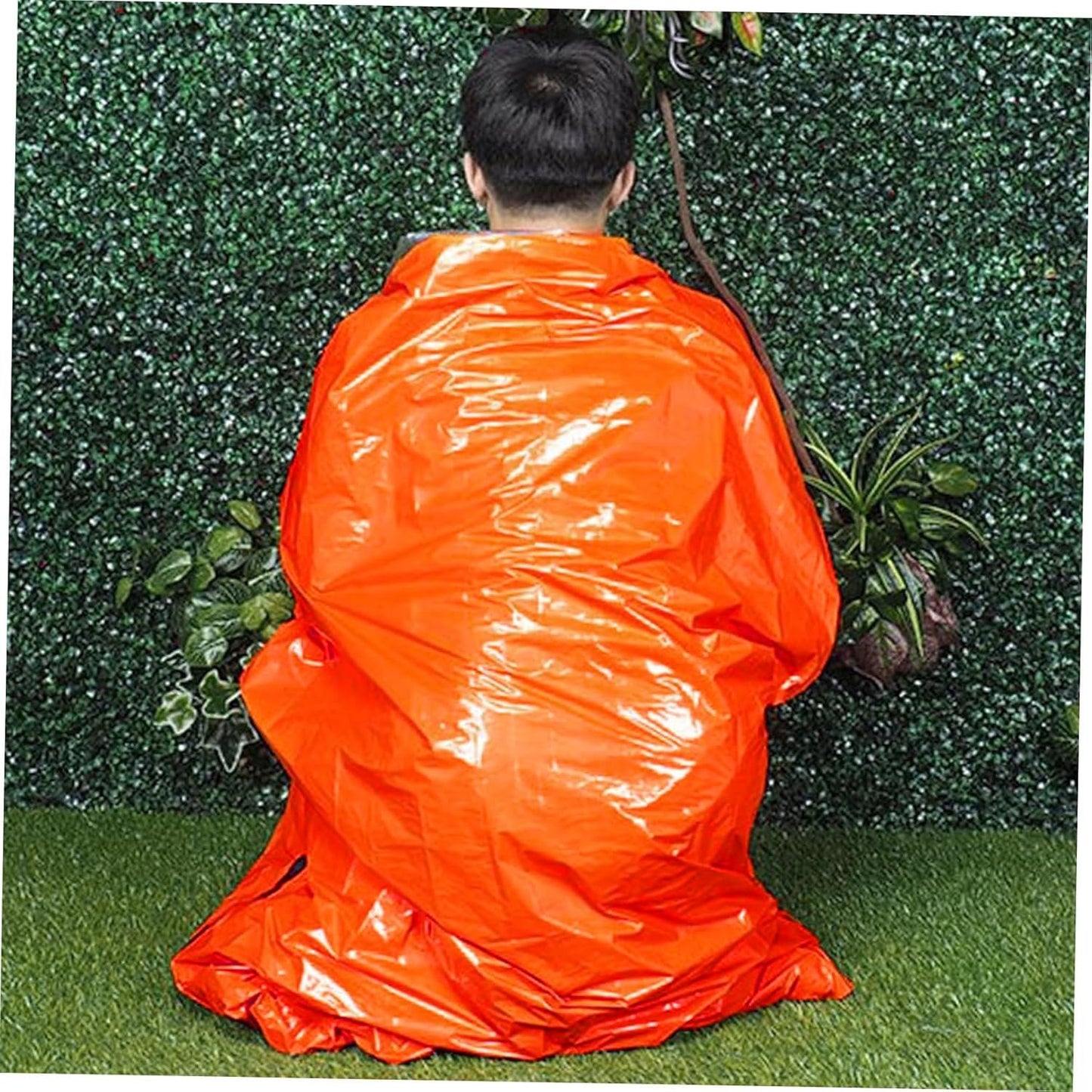 Parliky 1 Set Emergency Survival Pe Thermal Blanket Raincoat Tent for Camping Hiking Outdoor Use Portable Lightweight Insulation