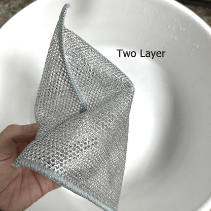 YinQin 6 PCS Double Layer Wire Dishwashing Cloths Non Scratch Stainless Steel Mesh Cleaning Cloth 20x20 cm Two Layer Multi Purpose Metal Wire Dish Cloths Rag Towel for Kitchen, Dish, Sink, Stove Top