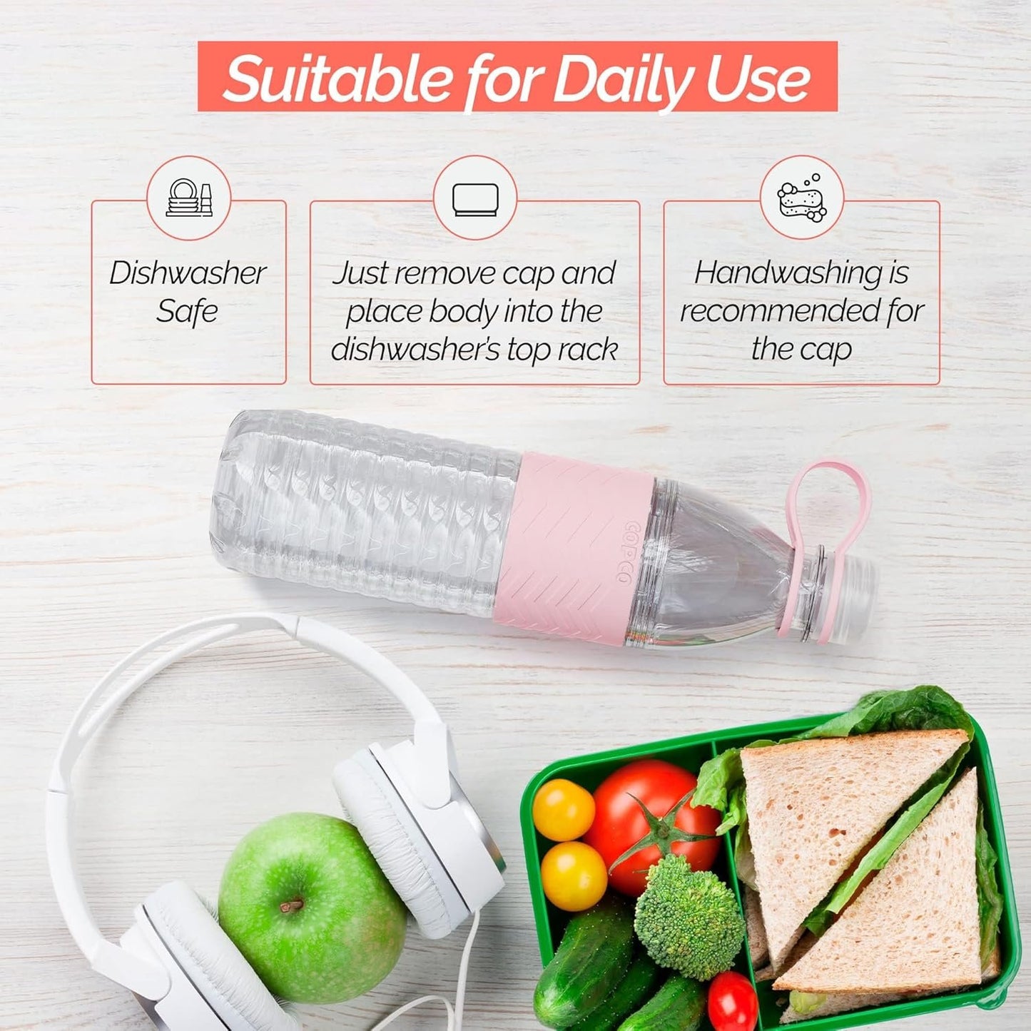 Copco Hydra 20 oz Tritan Water Bottle with Leak-Proof Lid & Textured Grip - BPA-Free, Dishwasher Safe, Easy Twist-Open for Ice & Fruit - Fits Cup Holders, Lightweight, Durable(Pink)