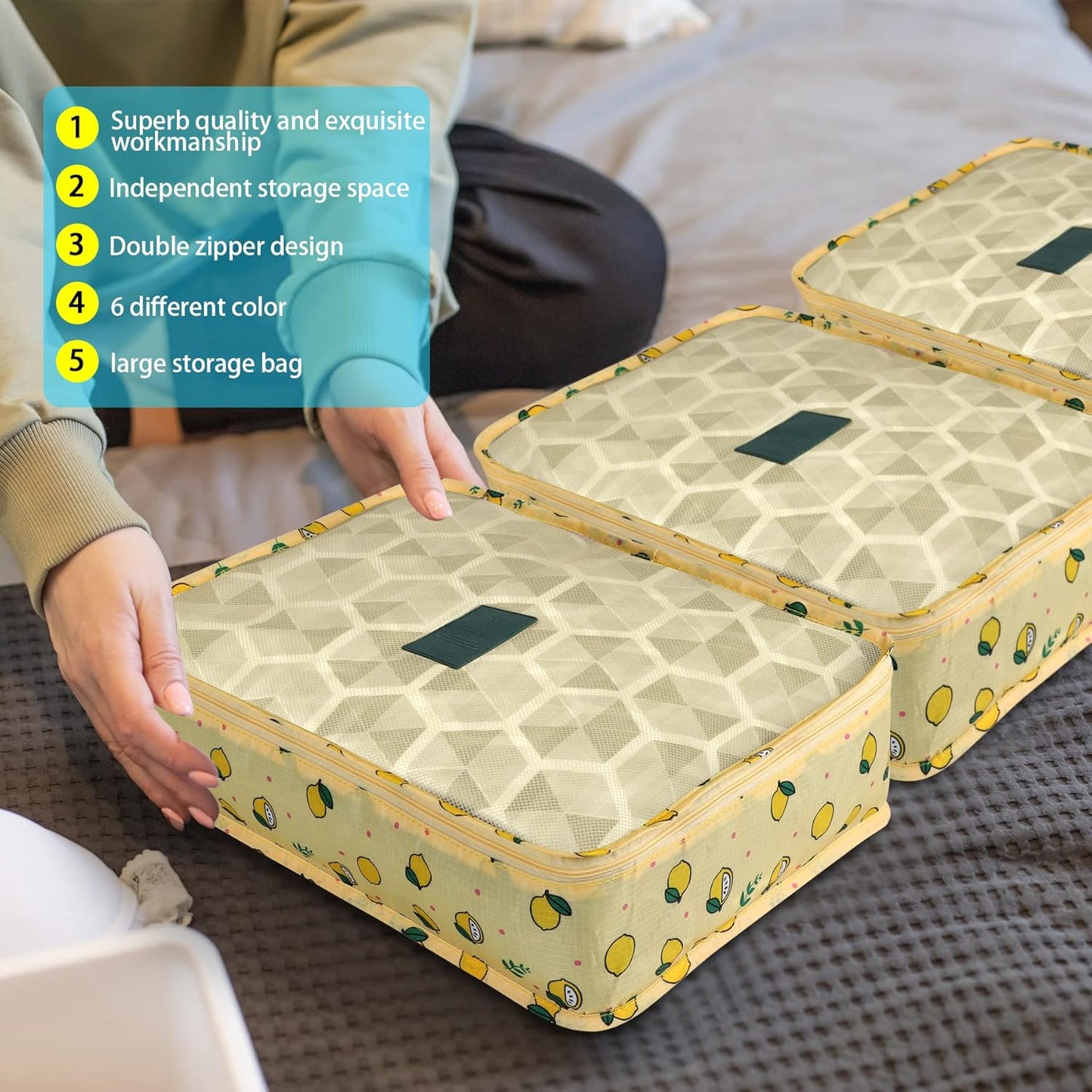 Coolzon Travel Suitcase Organizer Set 8 Pieces, Cubes Packing, Perfect Storage Travel Luggage Organizer for Clothes, Cosmetics, Shoes, Underwear, Yellow