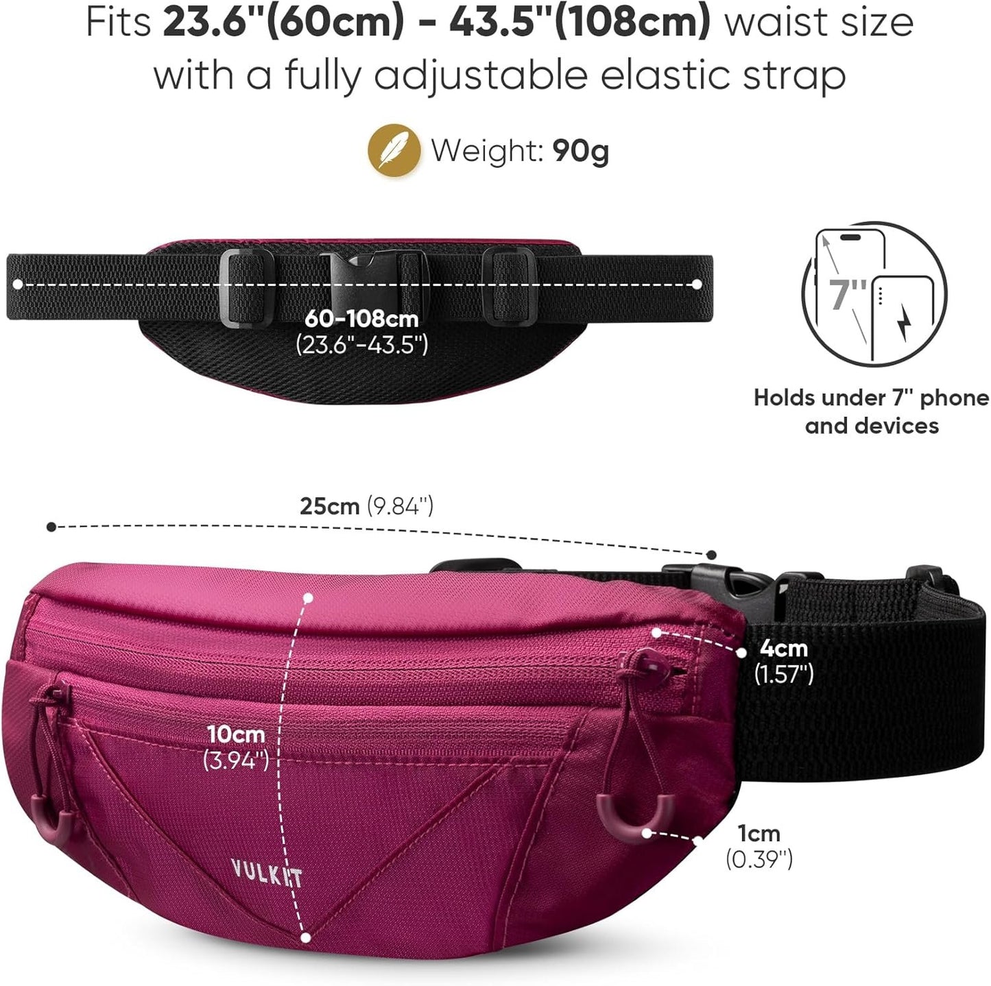 VULKIT Waist Fanny Pack Running Belt for Women Men Waterproof Bum Bag with Adjustable Buckle Elastic Strap Fits for Under 7'' Phones Hiking Walking Gift Travel Outdoors