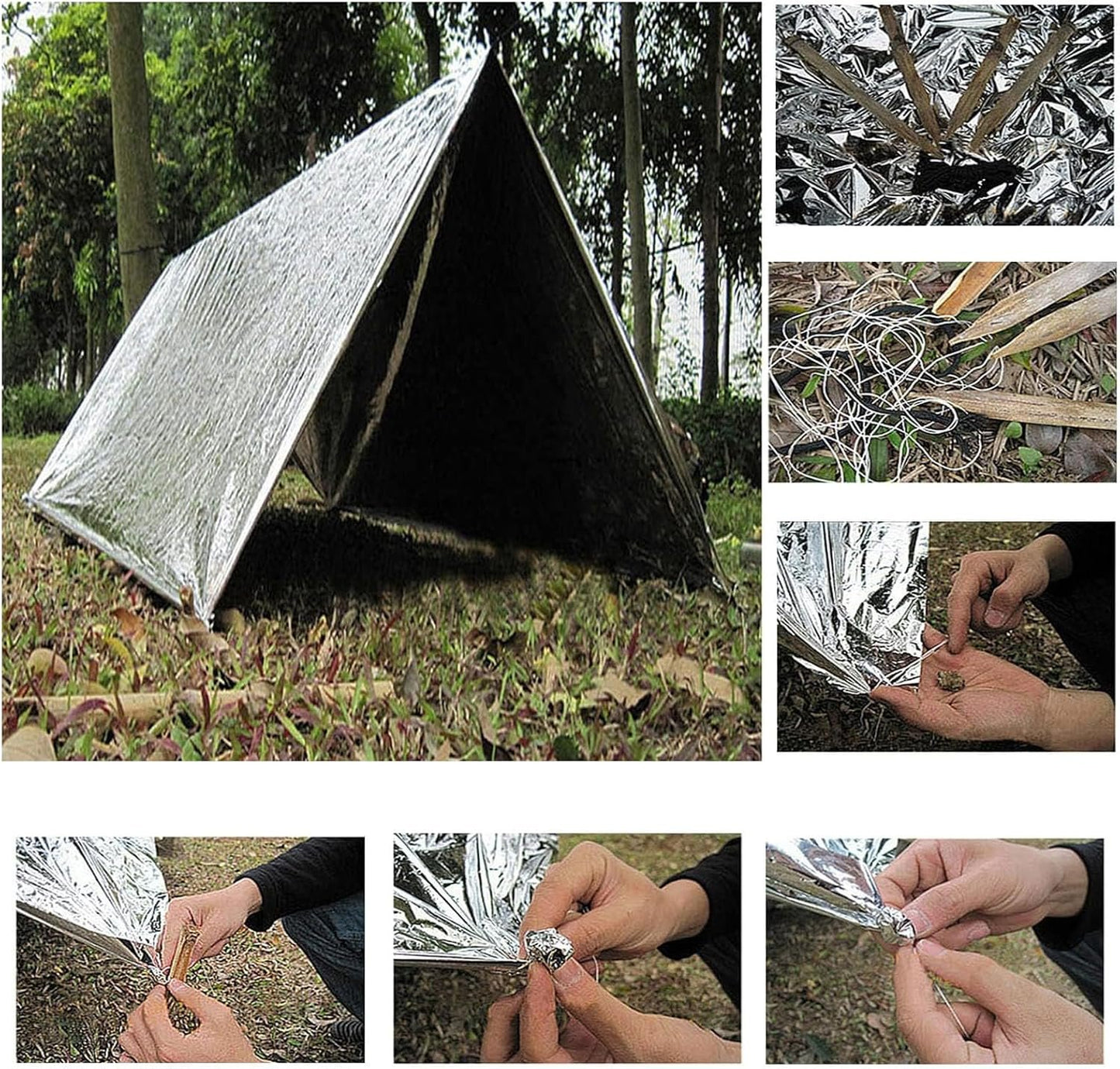 10 PCS Outdoor Emergency Blankets, Survival Reflective Thermal Foil Blanket, Ideal for Outdoors, Hiking, Survival, Escape, Marathon or First Aid(Silver)
