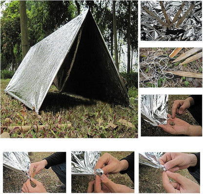 10 PCS Outdoor Emergency Blankets, Survival Reflective Thermal Foil Blanket, Ideal for Outdoors, Hiking, Survival, Escape, Marathon or First Aid(Silver)