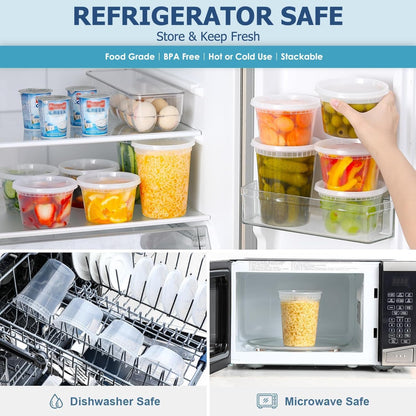 60 Pack Deli Containers with Lids, [8/16/32oz, each 20sets]Plastic Food Storage Containers Premium Plastic BPA-Free, Freezer Storage, Meal Prep Containers, Microwaveable & Dishwasher Safe