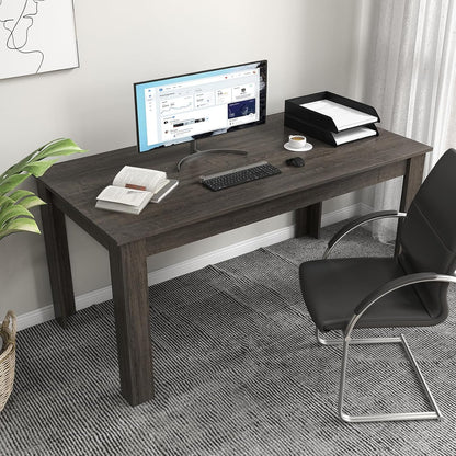 COSTWAY Dining Table for 4-6 People, 63” Rectangular Dining Room Table, Farmhouse Dinette Table with Large Computer Workstation, Modern Kitchen Table for Apartment, Living Room, Restaurant (Grey)