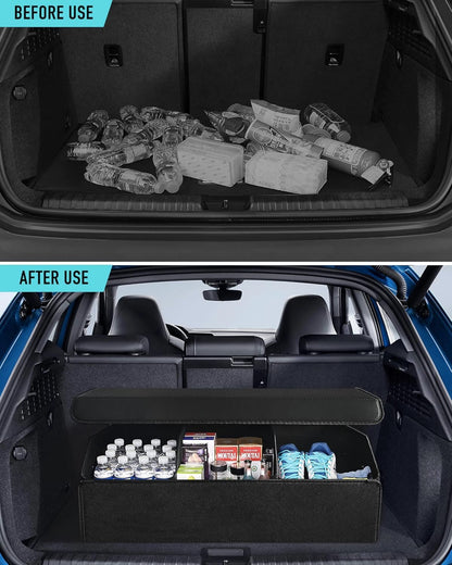 Fyzeoty Car Organizers for Trunk for Suv Sedan, Leather Storage Box,Extra Large,Magnetic Lid,Collapsible and Adjustable