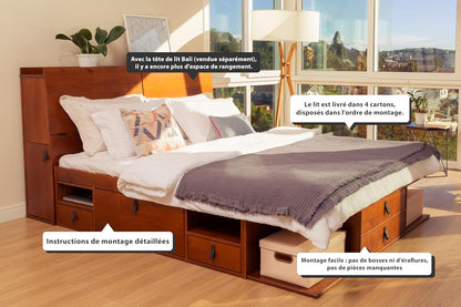 Bali Double Drawer Bed (160 x 200 cm) Caramel – Plenty of Storage Space and Drawers, Ideal for Small Rooms – Bed with Solid Wood Storage Box – Price Includes Slatted Base
