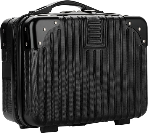 BSTKEY Portable Hard Shell Cosmetic Travel Case, Small Travel Hand Luggage with Elastic Band, Mini ABS Carrying Makeup Case Suitcase, Black