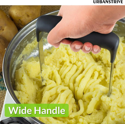 Urbanstrive Upgraded Smooth Mash Potato Masher Stainless Steel, Durable Mashed Potatoes Masher Kitchen Tool, Easy-to-Clean, Soft Non-slip Handle, Kitchen Utensils, Kitchen Gadgets, Black