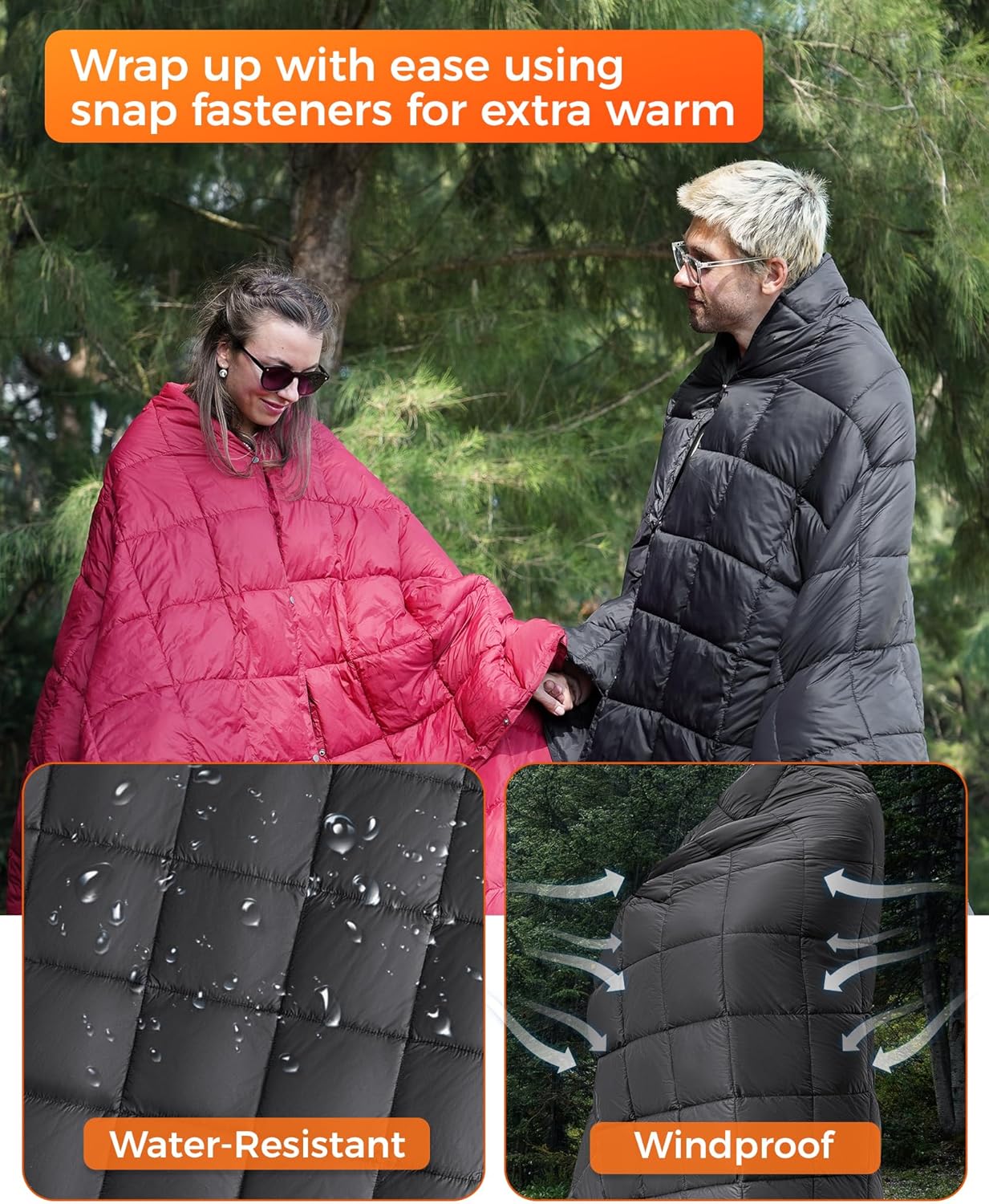 KingCamp XL Oversize Packable Lightweight Travel Down Alternative Warm Camping Blanket, Large Compact Outdoor Waterproof Insulated Blanket for Airplane, Hiking, Backpacking, Stadium, Park, Black