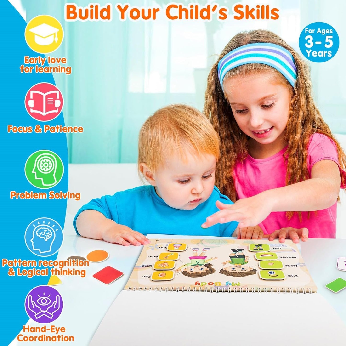 Foayex Montessori Toys for Toddlers Learning - Reusable Preschool Activity Books, Pre-Assembled Sticker Book for Kids 2-4, Educational Toy for Toddler, Birthday Gifts for 2+ 3 4 5 Year Old Girls