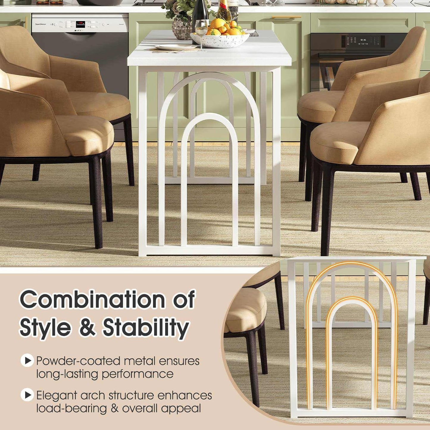 Giantex 160CM Dining Table for 6-8 People, Rectangular Farmhouse Kitchen Table w/Heavy Duty Metal Legs, Large Mid Century Dinner Table for Dining Room, Living Room, Restaurant, White