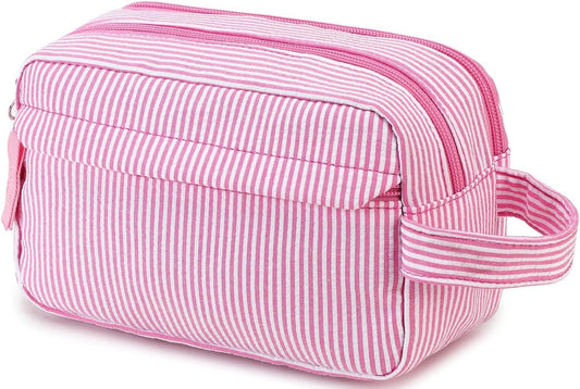 CAMTOP Travel Toiletry Bag for Kids Cute Toiletry Bags for Boys Girls Waterproof for Toiletries Accessories Bathroom Stuff, Strip Pink, Toiletry Bag