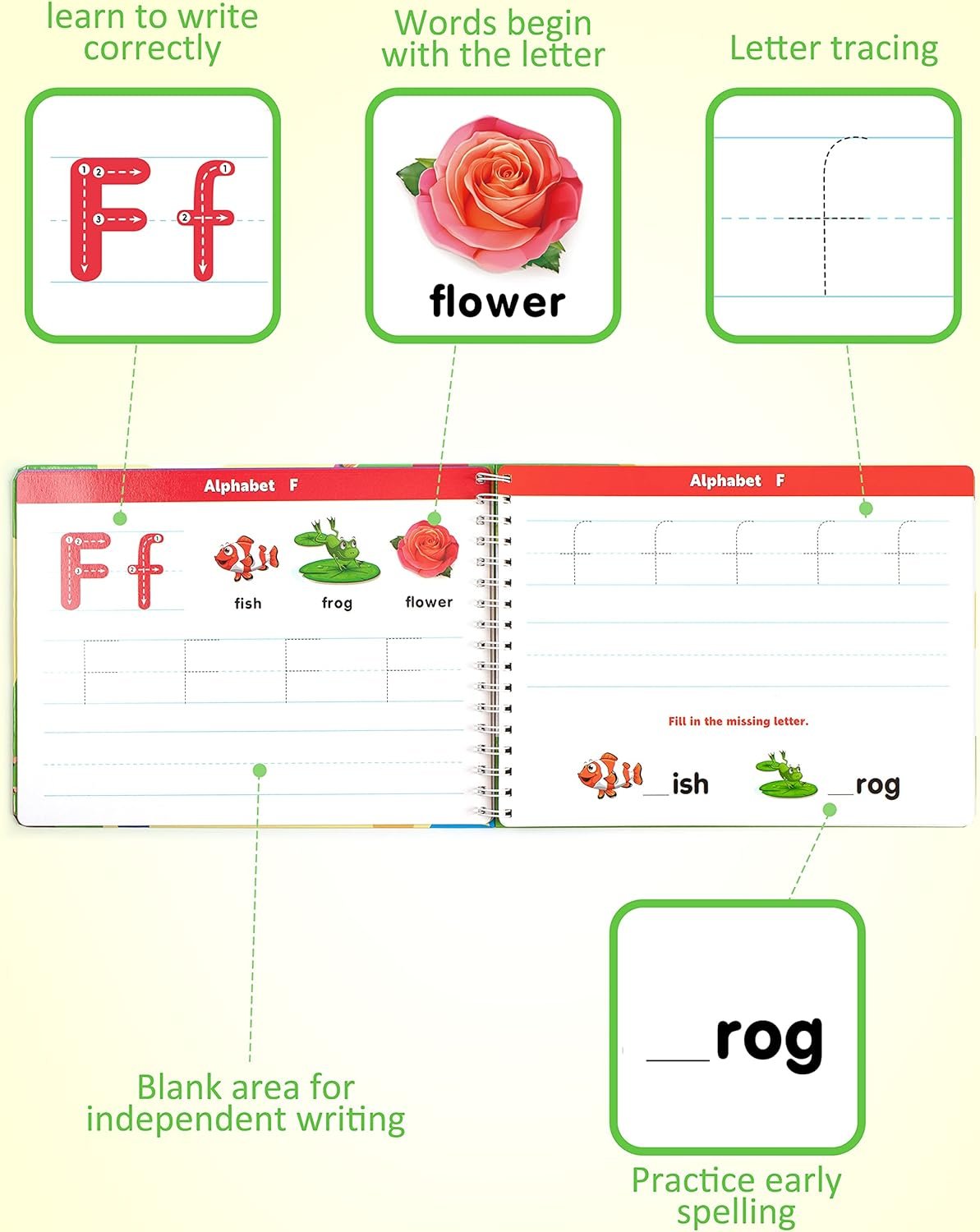Coogam Learn to Write Workbook, Numbers Letters Practicing Book, ABC Alphabet Sight Words Handwriting Educational Montessori Toy for Home Classroom Kindergarten Preschool Kids