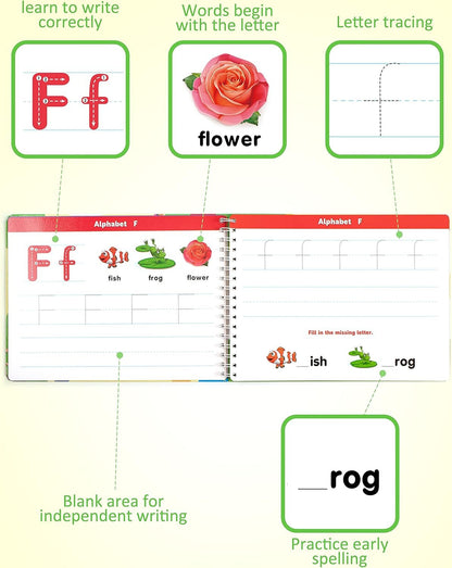 Coogam Learn to Write Workbook, Numbers Letters Practicing Book, ABC Alphabet Sight Words Handwriting Educational Montessori Toy for Home Classroom Kindergarten Preschool Kids