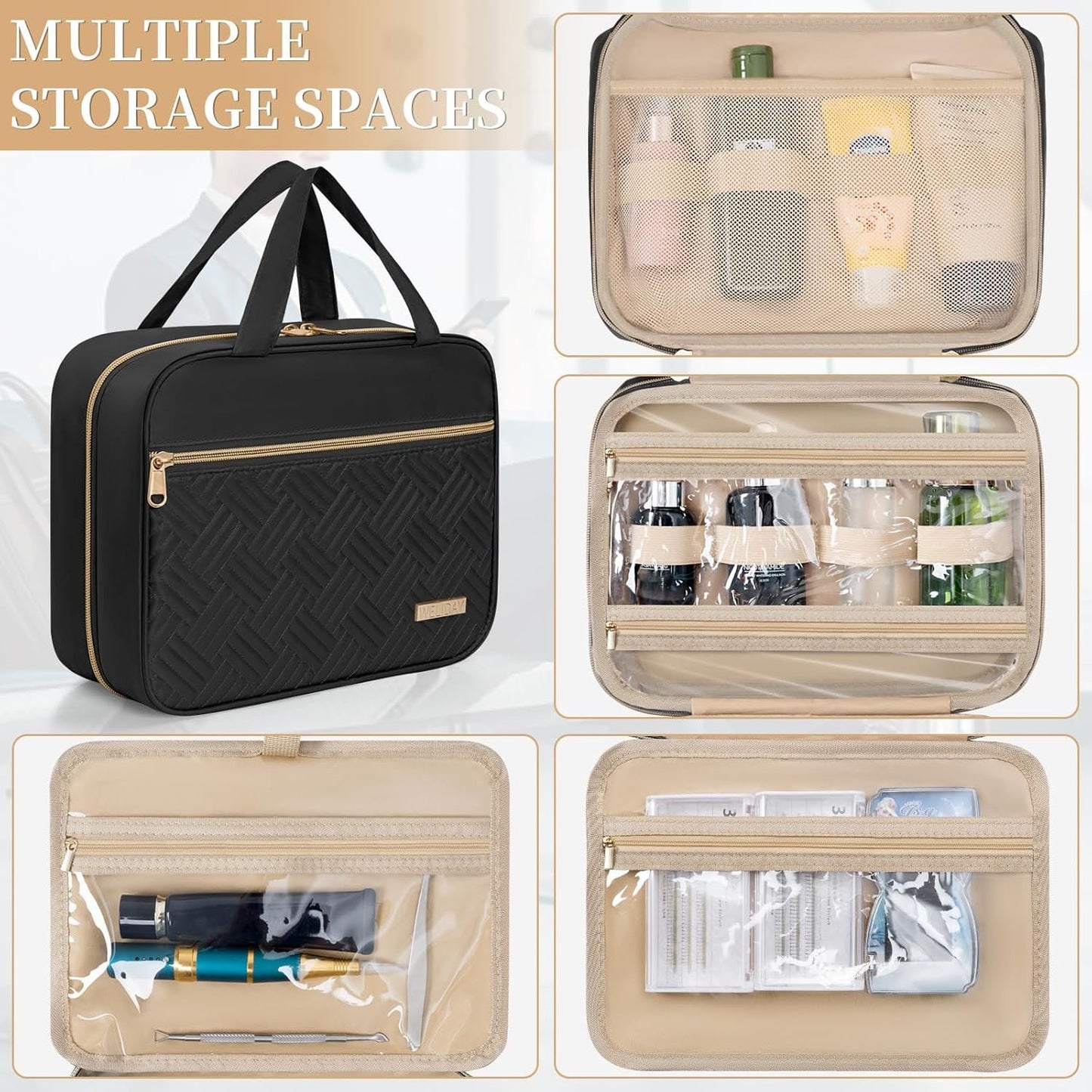 AKOZLIN Hanging Travel Toiletry Bag Makeup Bag Travel Makeup Cosmetic Organizer Waterproof Travel Wash Bag for Travel Accessories Essentials,Black-Large