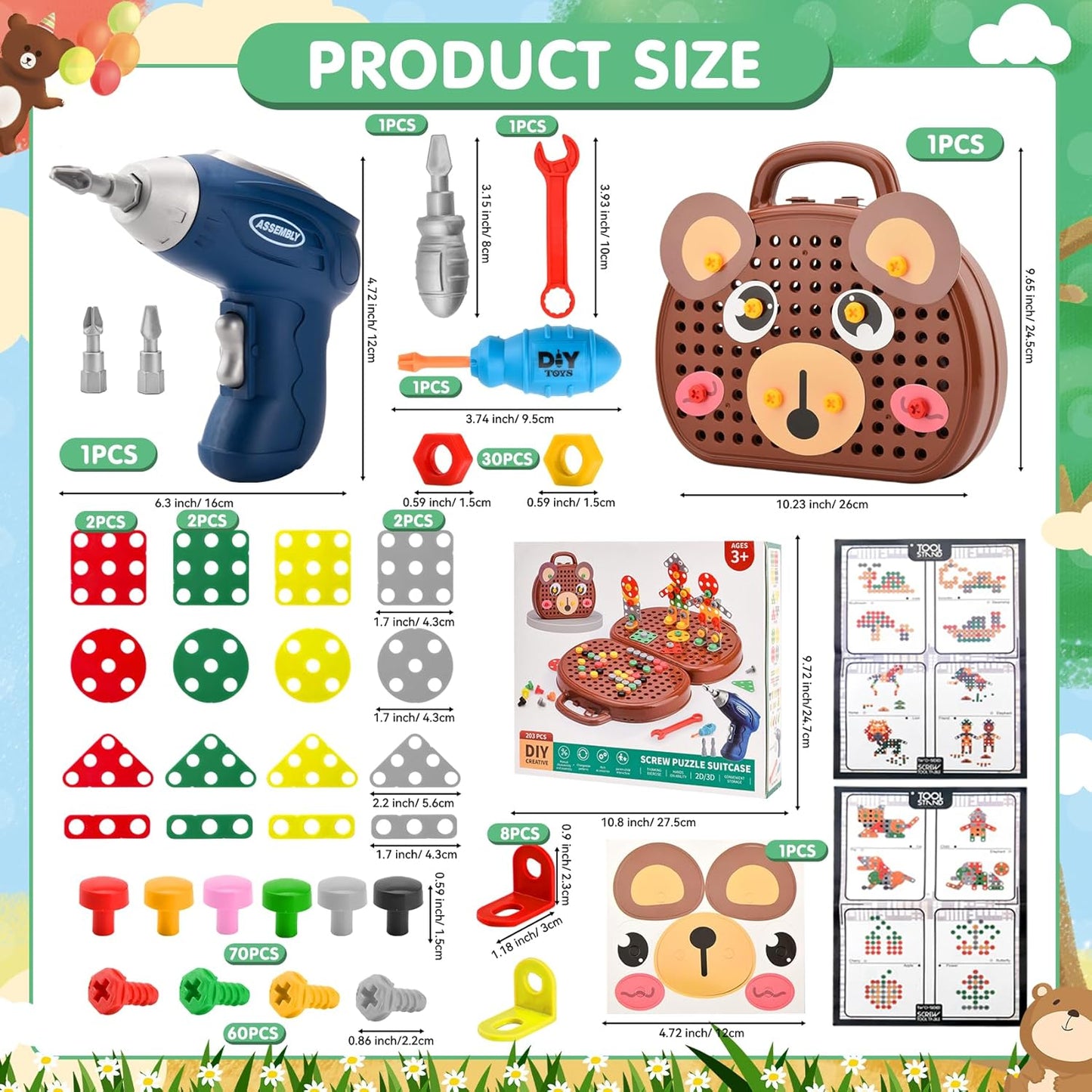 DAOUZL Montessori Toys, Montessori Toy Box with Drill, Magic Box of Montessori Toys, Magic Montessori Play Toolbo Toy Box for Children 3 4 5 Years (A)