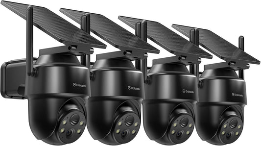 GALAYOU 2K Security Cameras Wireless Outdoor-360° PTZ Cameras for Home Security with Solar Panel/Battery Powered, Night Vision, Two-Way Audio, PIR Sensor, Works with Alexa, R1 4P Black (2.4Ghz Only)