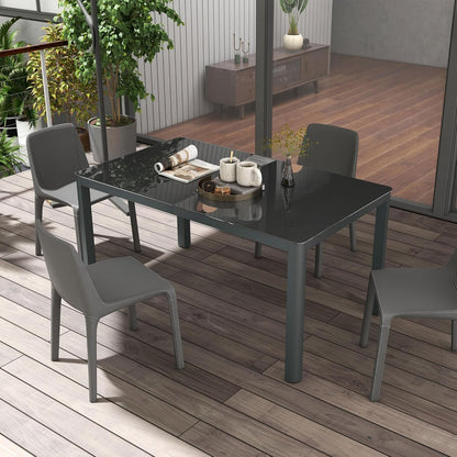 Outsunny Outdoor Dining Table for 6 People, 59" x 35" Rectangular Aluminum Patio Table with Tempered Glass Top and Height-Adjustable Feet for Garden, Balcony, Porch, Deck, Grey