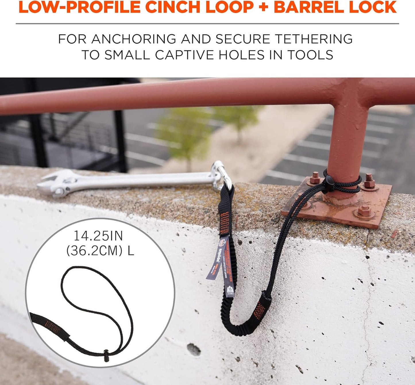Ergodyne Squids 3105 Tool Lanyard with Aluminum Screw Lock Carabiner, Tool Weight Capacity 15lbs, Black