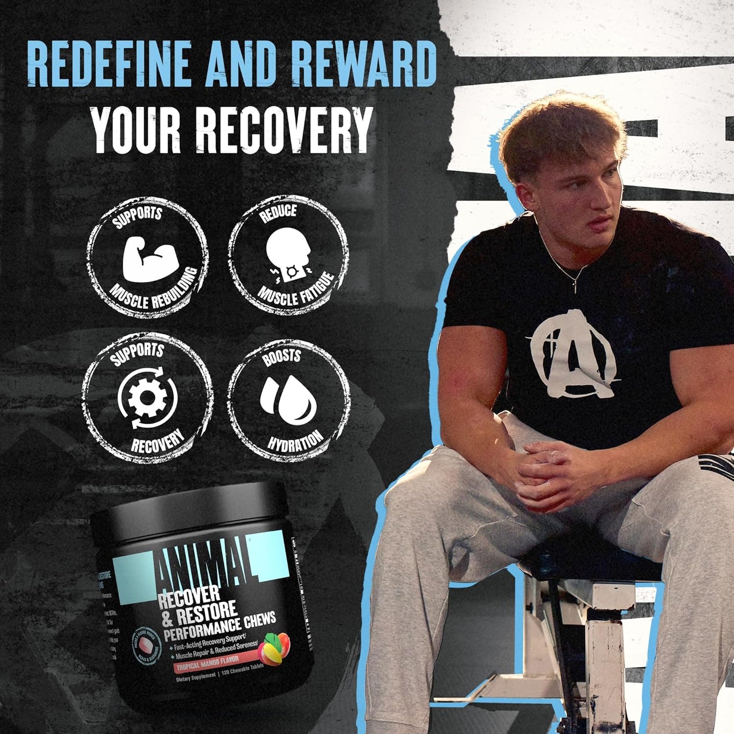 Animal Recovery Chews, Fast Acting Recovery with BCAA, Taurine and Glutamine for Muscle Repair and Hydration - Convenient and Delicious Chews Format