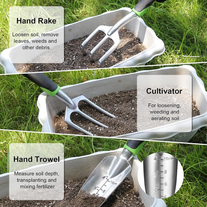 Garden Tools Set,8 Piece Heavy Duty Gardening Tools with Soft Rubberized Non-Slip Handle, Durable Aluminum Alloy Garden Hand with Pruning Shears & Large Garden Tote, Ideal Gifts for Women Men