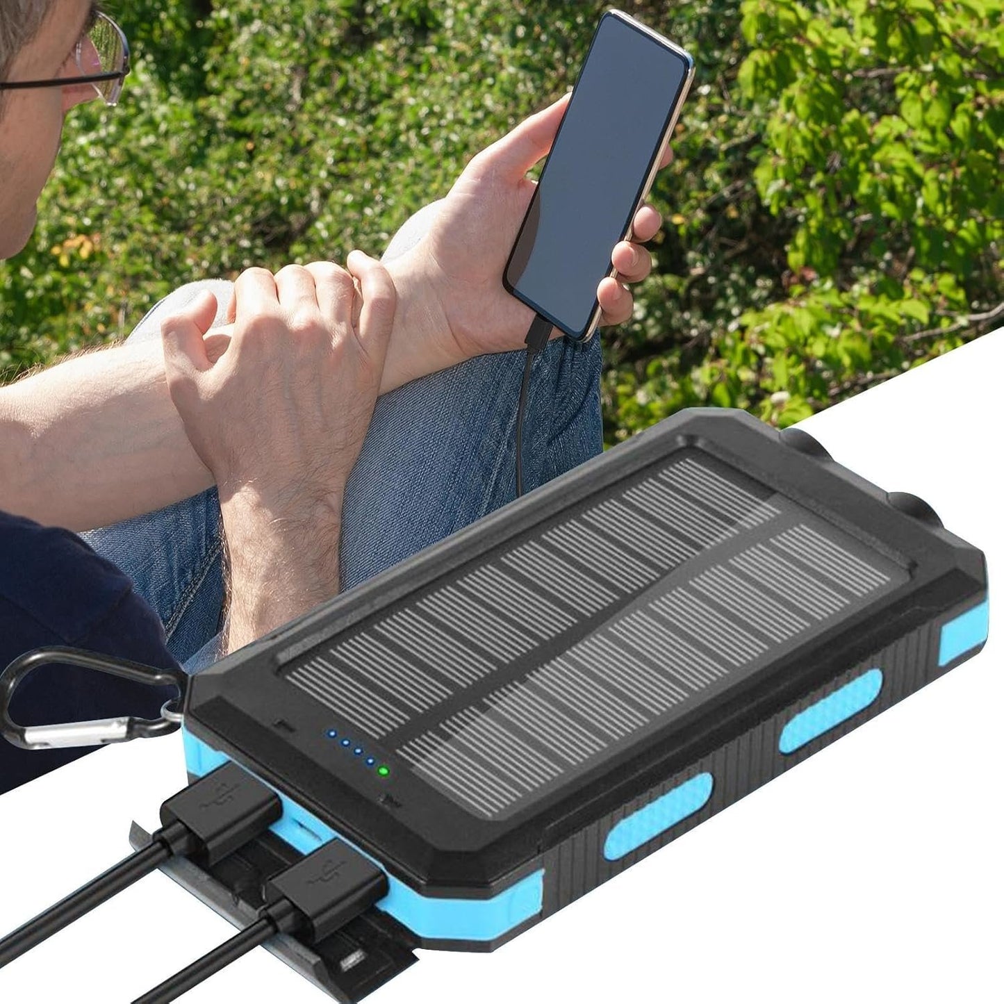 Solar Charger Powered Bank,Fast Charging Solar Battery Pack | Wireless Battery Pack with Compass Waterproof Survival Gear for Men, Women & Outdoor