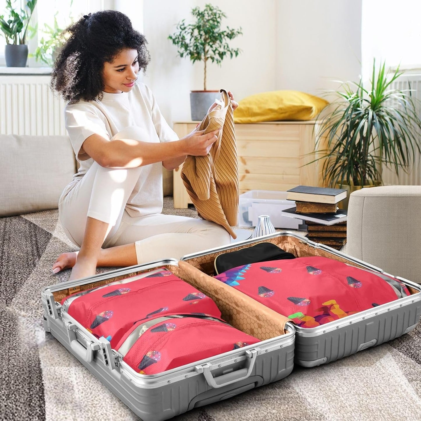 3 Set Packing Travel Organizer, Black Icecream, Office Storage & Organization, Folding Closet Organizer Reusable Bags For Clothing