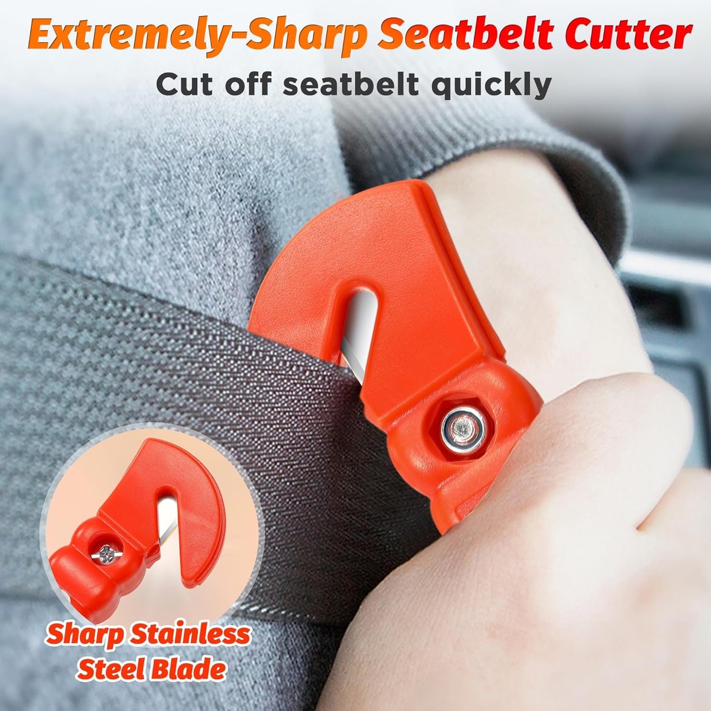 2 PCS High Carbon Steel Hard IPOW Car Safety Hammer Escape Tool with Antiskid Seatbelt Cutter, Life-Saving Emergency Glass/Window Punch Breaker Auto Rescue Disaster Hammer