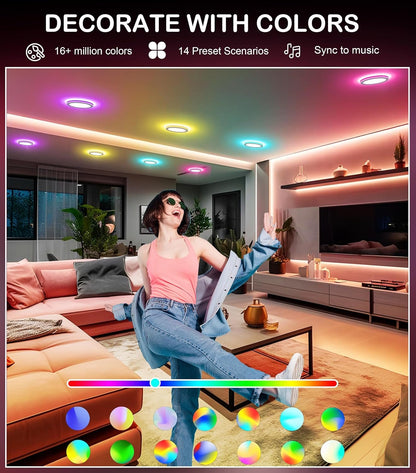 CLOUDY BAY [6 Pack] 6 Inch Smart LED Recessed Ceiling Light with RGB Back Light,15W 2700K-6500K,3W Color Changing Ultra-Thin Recessed Lighting,Baffle Trim Wafer Downlight, Hub Included