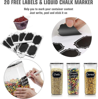 Wildone Food Storage Containers, Airtight Cereal Storage Containers for Sugar, Flour, Snack, Baking Supplies, Leak-proof with Black Locking Lids - Set of 4 (4L /135.3oz)