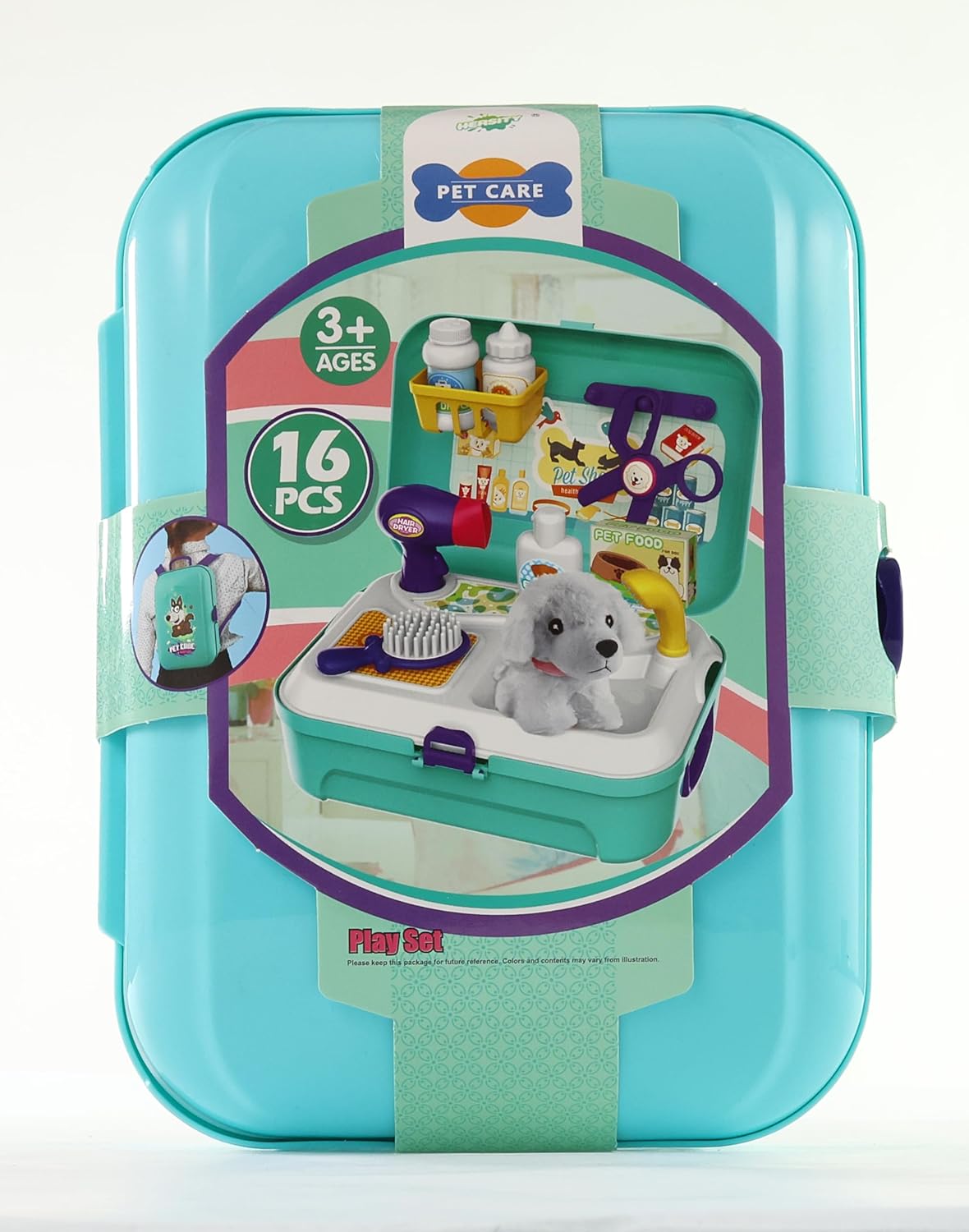 HERSITY Vet Toy Pet Care Kit Role Play Set Grooming Feeding Dog Animal Games Backpack Educational Toy for Kids 3 4 5 Years Old Girls Boys
