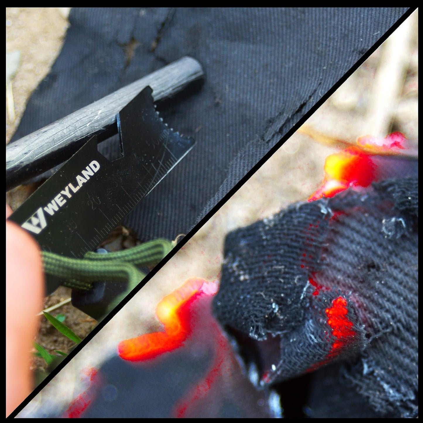 WEYLAND Fire Starter Kit - Waterproof Emergency Survival Fire Starting Kit, Magnesium Flint Fire Starter Ferro Rod, Fire Starter Rope Tinder Reuseable Match, Fat Rope Stick, Fatwood Sticks n MOLLE Bag