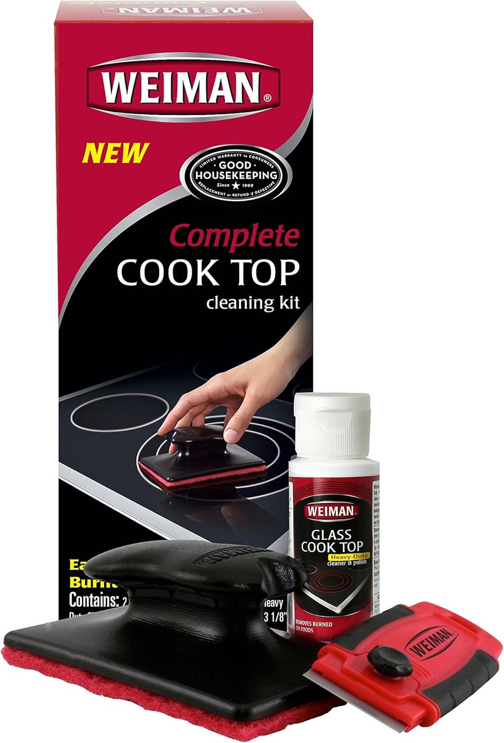 Weiman Complete Cook Top Cleaning Kit - Cook Top Cleaner and Polish 2 oz, Scrubbing Pad, Cleaning Tool, Cook Top Razor Scraper