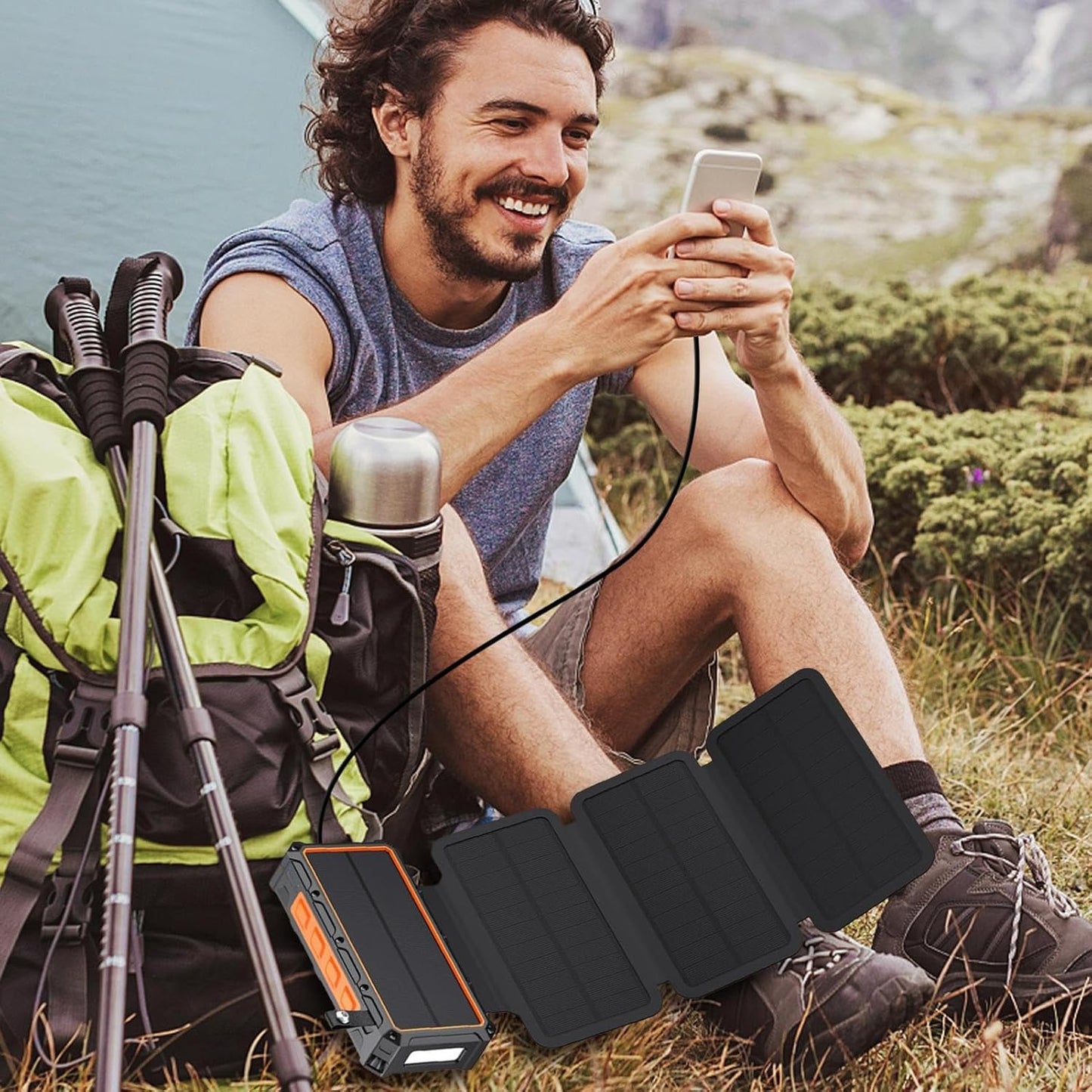 Power Bank Solar,Fast Charging Power Bank with Light - Portable Foldable Powerbank for Traveling Home Fishing Hiking Cycling