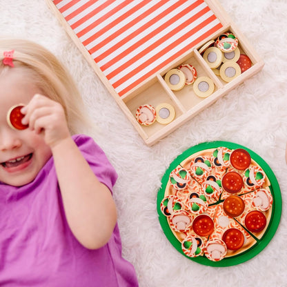 Melissa & Doug Wooden Pizza Play Food Set With 36 Toppings | Pretend Food, Play Wooden Pizza And Pizza Cutter, Pizza Toy For Kids Ages 3+