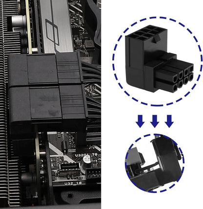 2PCS 8PIN 90 Degree Angled Power Connector Adapter,GPU VGA PCIe Connector for Desktop Computers Graphics Card Right Angle Elbow Adapter Black (Angled Upwards)
