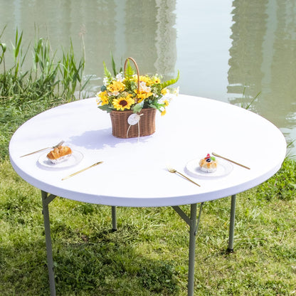 Nacuci Round Fitted Table Cover Elastic Tablecloth 5ft Stretch Spandex Table Top Cover for Dining Indoor Outdoor Party Black 60 Inch
