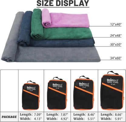 Rainleaf Microfiber Travel Towel Quick Dry Swimming Towel Ultra-Compact,Super Absorbent-Blue 34"x60"