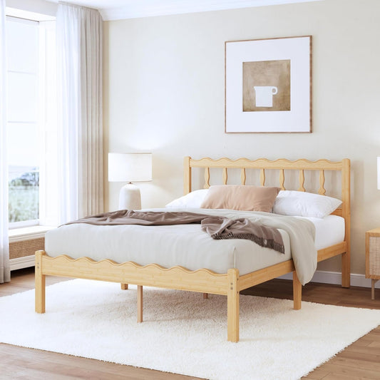 ZIYOO Solid Bamboo Wood Queen Bed Frame with Headboard, 14 inch Platform Bed Frames Queen No Box Spring Needed with Steel Slats, Sturdy and Stable, Easy Assembly, Noise Free