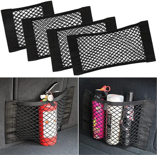 Car Boot Storage Nets,QNLEMON 4 Pack Car Storage Mesh Bag Organiser Car Boot Mesh Bag Cark Trunk Storage Net Car Storage Pockets Closure Car Rear Back Seat Organizer Pockets
