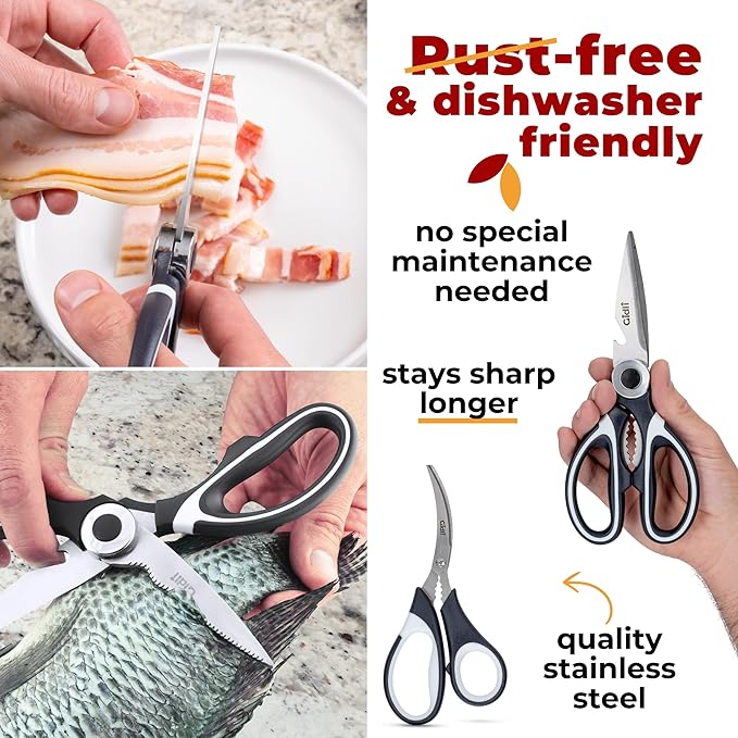Kitchen Shears by Gidli - Liftime Replacement Warranty* - Includes Seafood Scissors As a Bonus - Heavy Duty Utility Stainless Steel All Purpose Ultra Sharp Scissors for Food - Cooking Shears