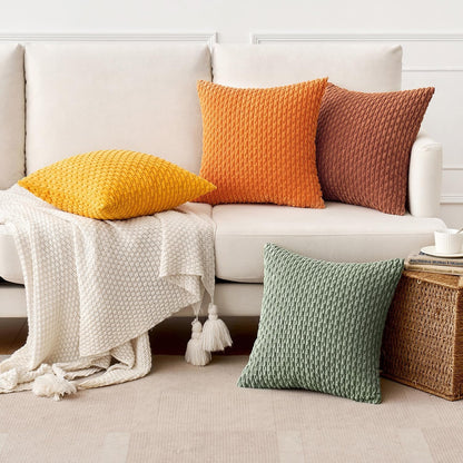 MIULEE Pack of 4 Rust-Sage Green Throw Pillow Covers 18x18 Inch Soft Corduroy Decorative Boho Striped Pillow Covers Pillowcases Modern Farmhouse Home Decor for Couch Bed Sofa Living Room