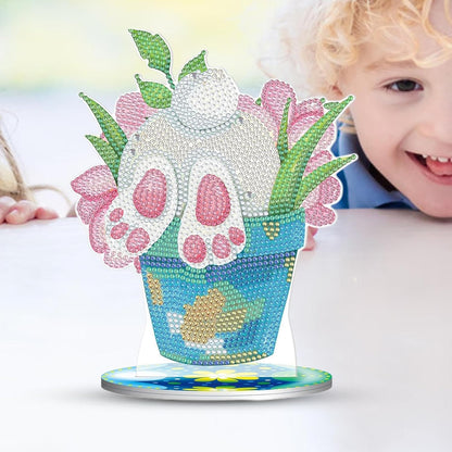 Tabletop Rhinestone Art Easter Decor, Desktop Bunny Eggs Rhinestone Painting, Easter Spring Holiday Scene Props, Seasonal Decoration Gem Art for Dining Room, Sparkling Holiday Centerpiece, Holiday